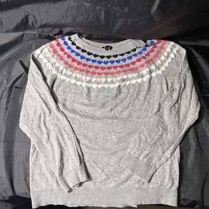 Talbots Grey Crew Neck Heart Sweater Size XL Petite